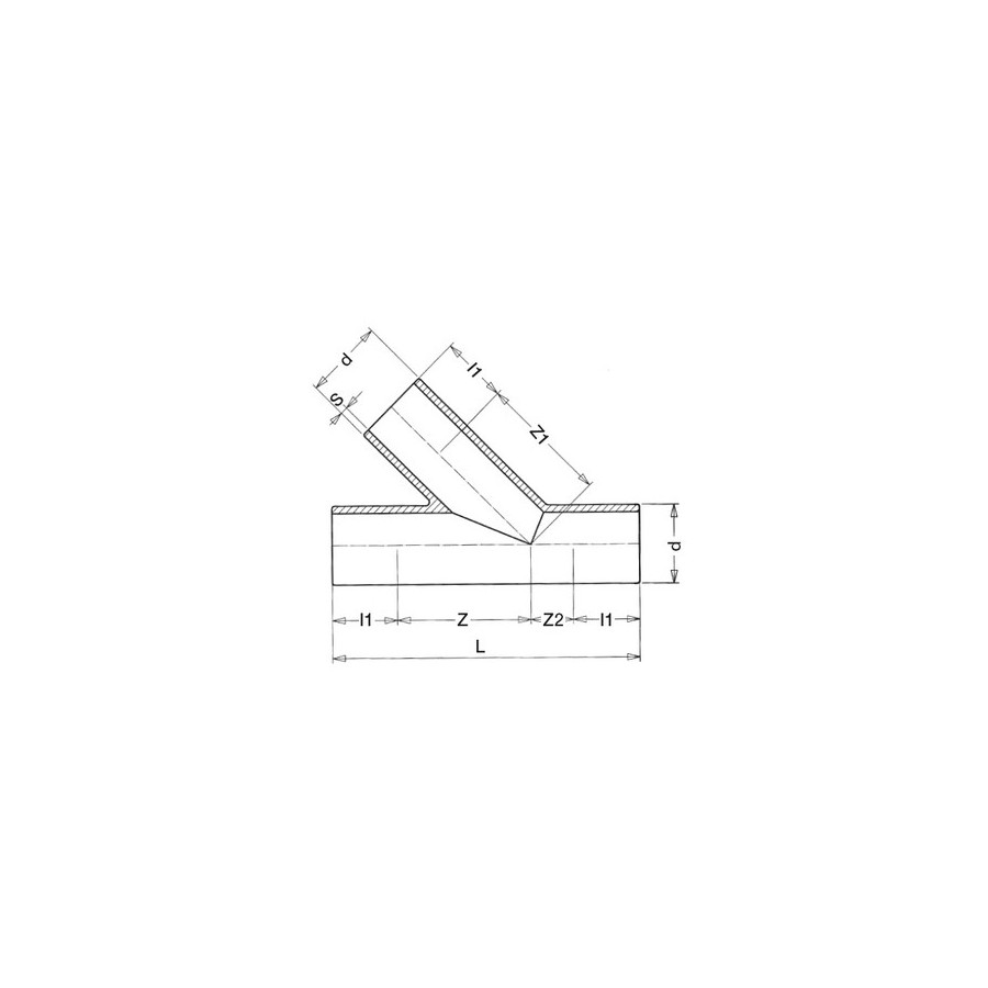 TE A 45° A EMBOUTS MALES PE100 PN16 180X180X180 MM