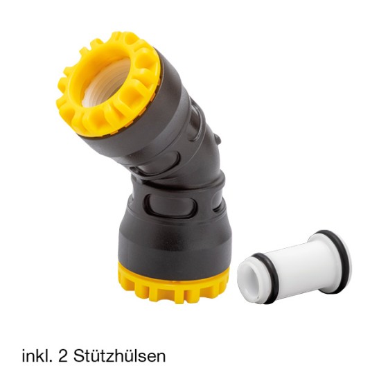 COUDE A 45° G-PLASS 40X40 AVEC 2 DOUILLES