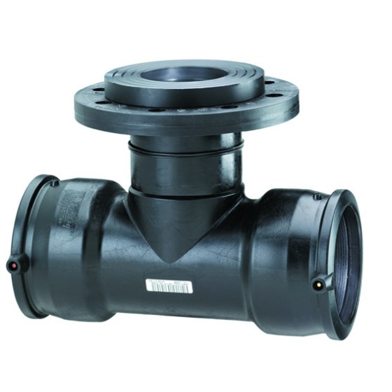 T-STÜCK 90° MIT FLANSCH PE100  PN16 160X80X160 MM